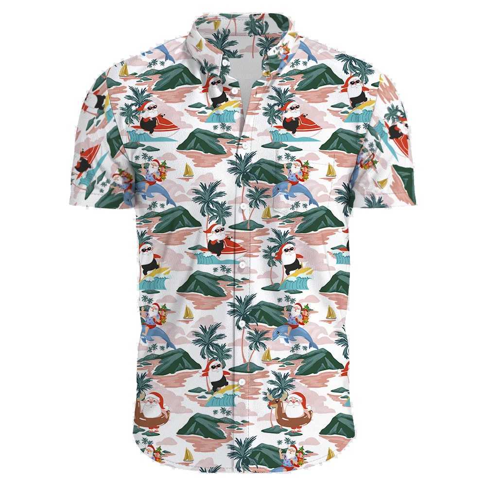 Camisas casuais masculinas Carnival Festivo Manga curta Camisa havaiana Homem de Natal Ano Novo Plantas Tropicais Casual Print Print Beach Aloha Camisa Men 240424