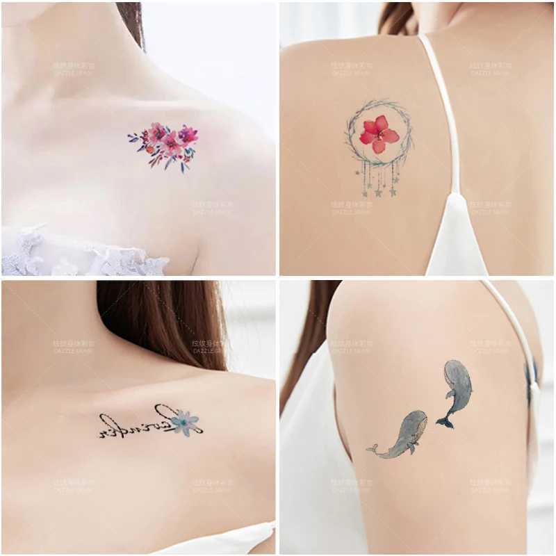 Tattoo Transfer Tattoo Temporary Flower Heart Butterfly Fake Tattoos Stickers for Women Ladies Summer Party Hand Wrist Chest Arm Leg 240427