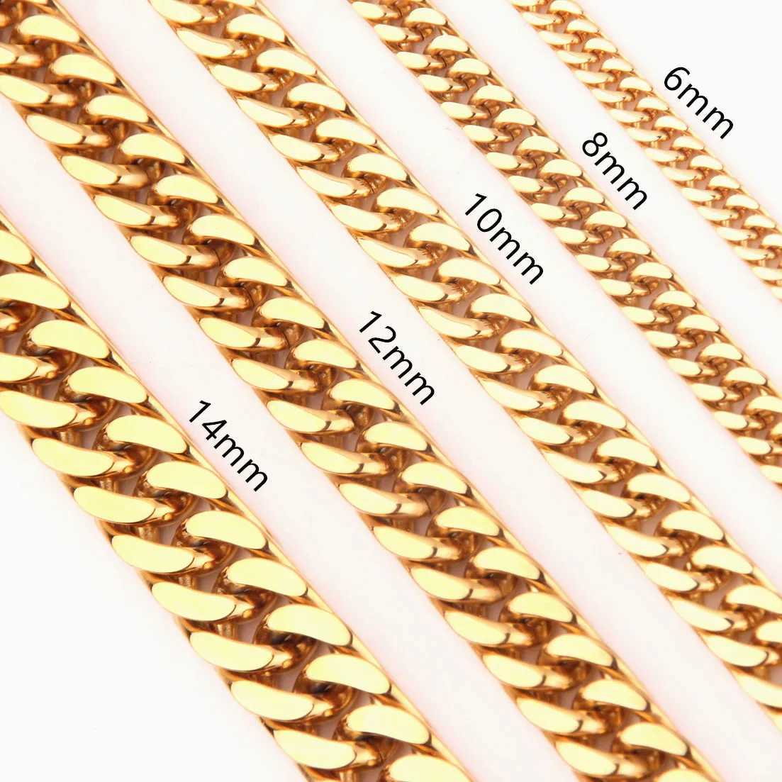 Strands 6/8/10/12/14MM Hot selling 316L Stainless Steel Gold Curled Cuban Chain Mens Necklace or Bracelet Fashion Jewelry 240424