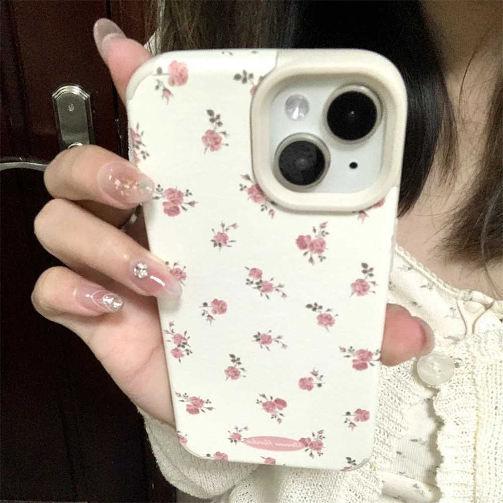 Cell Phone Cases Aesthetic Cute Flower Leather Phone Case Suitable for iPhone 15 14 12 Pro Max 11 Cute Flower Art Shockproof Soft Back Cover Funda J240426