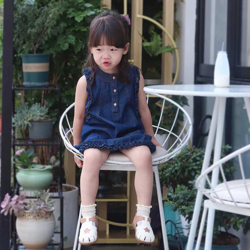 Abiti da ragazza 2024 Nuove ragazze estive vestiti bambini abiti da carro armato dolce in denim outfit tops h240426