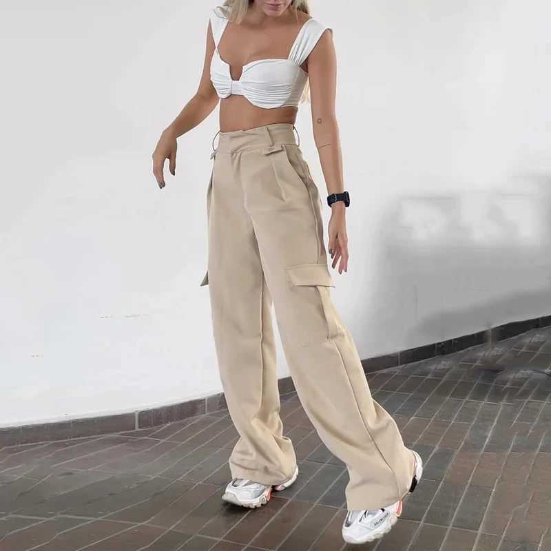 Women's Two Piece Pants Waytobele Women Set Summer Fashion Simple Slveless Irregular High Waist Backless Top Loose Wide Legs Cargo Pants Sets Y240426