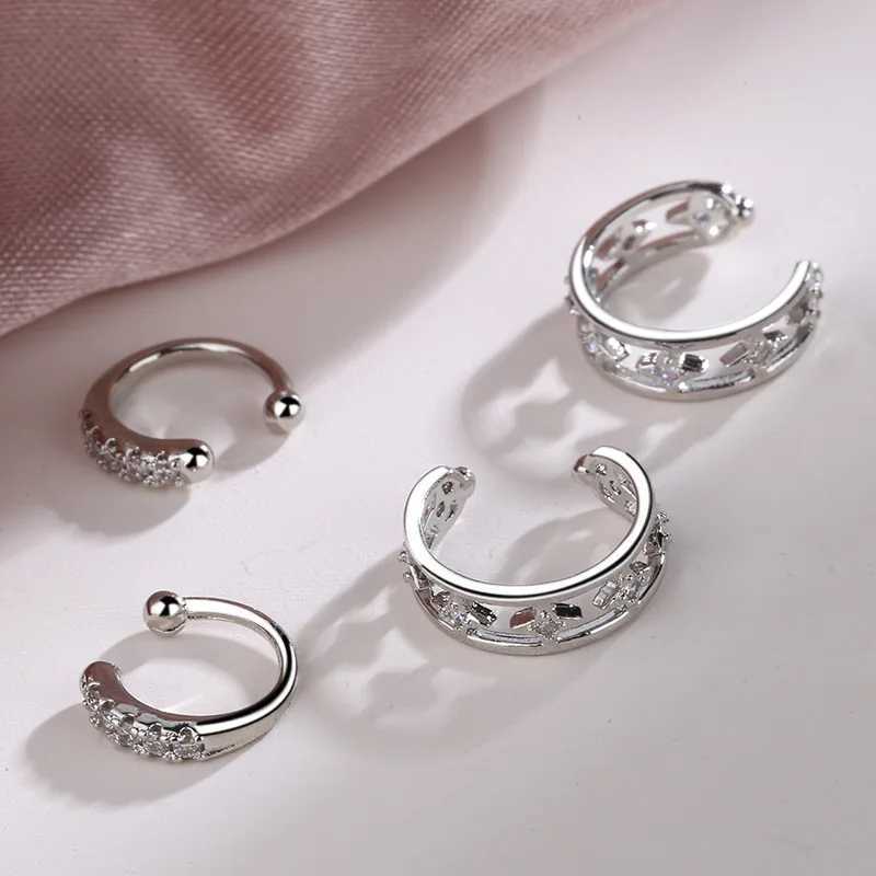 Charm Silver Color Trendy No Piercing Crystal Rhinestone Ear Cuff Wrap Clip Earrings For Women Girls Wedding Party Jewelry Bijoux