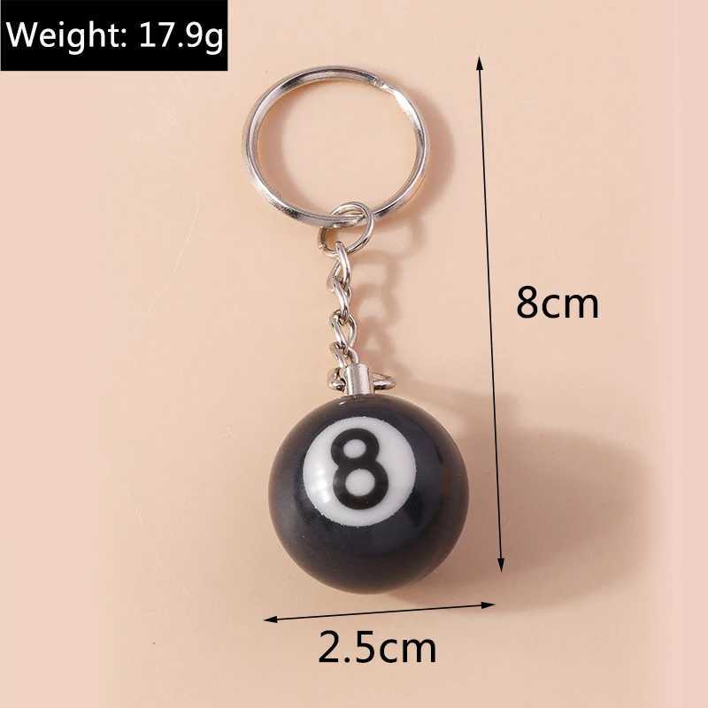 Keychains Lanyards mignon 3d noir no 8 billard keychain mini balle pendent clés anneau résine bar table de table de table de sport