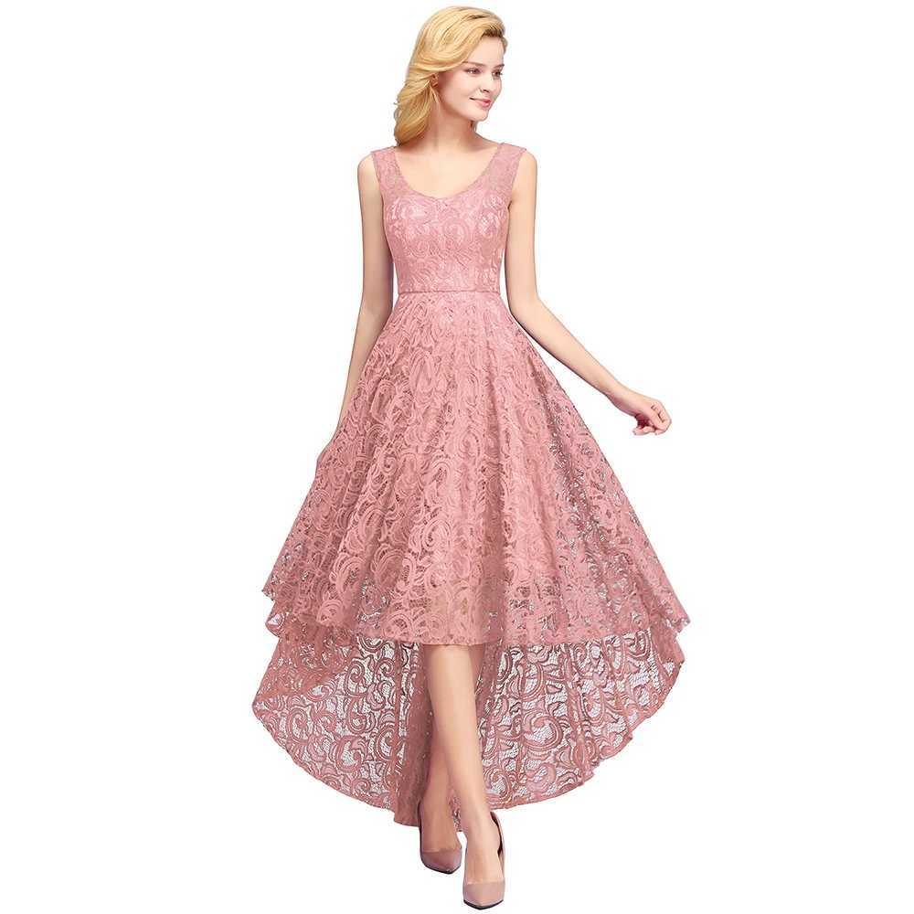 Runway Dresses Lace High Low Evening Dresses 2024 Women Dusty Rose Sexy V Neck A-line Slveless Formal Prom Wedding Party Gowns Robe De Soire Y240426