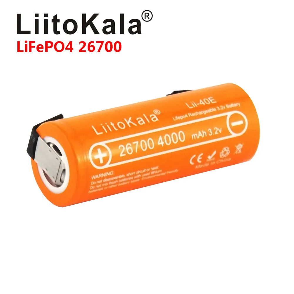 Liitokala lii-40e 3.2v 26700 Batterie LifePO4 rechargeable Pack 4000mAh Licel Lithium pour 24 V Bike Powe + Feuilles de nickel DIY