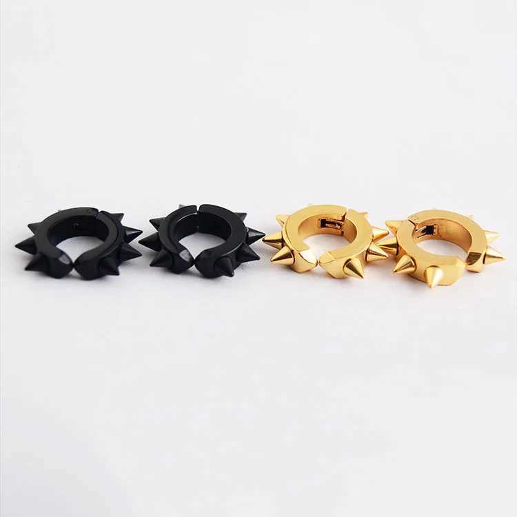 Charm Punk Hiphop Stainless Steel Rivet Tips Cone Spike Ear Clip For Women Men Round Circle No Pierced Huggie Hoop Earring Jewelry