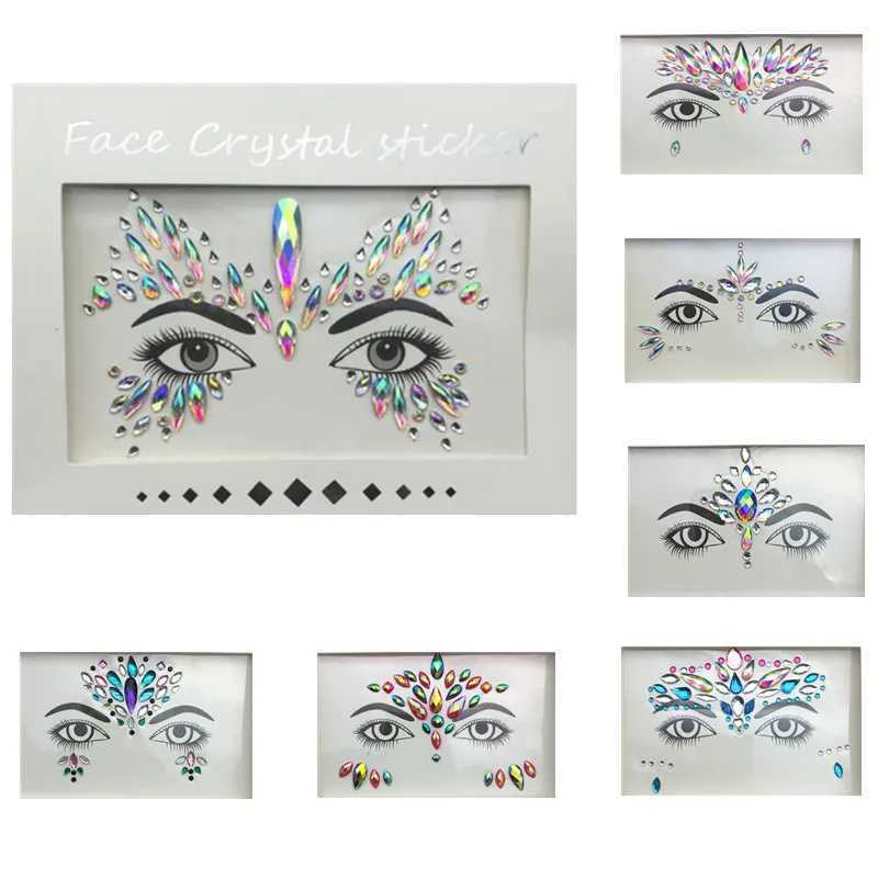 Tattoo Transfer Rhinestone Face Jewels Gems Glitter Tattoo Stickers Body Jewel Flash Fake Temporary Tattoo Festival Party Makeup Art Accessories 240426