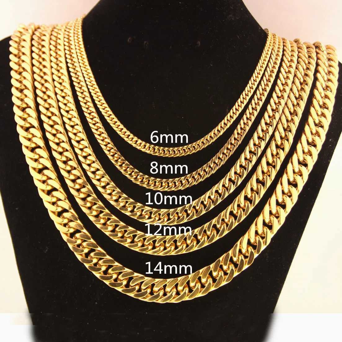 Strands 6/8/10/12/14MM Hot selling 316L Stainless Steel Gold Curled Cuban Chain Mens Necklace or Bracelet Fashion Jewelry 240424