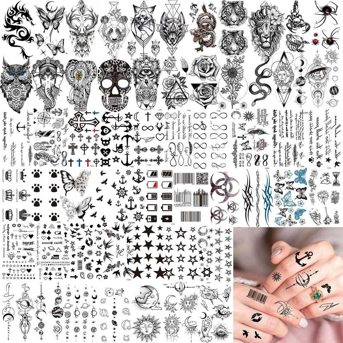 Tattoo -overdracht 69 Sheets 3D Tiger Lion Tijdelijke tatoeages voor mannen Volwassenen onderarmarm Tattoo Sticker Fake Waterdichte waterdichte wolven Skull Tatator Body Art 240426