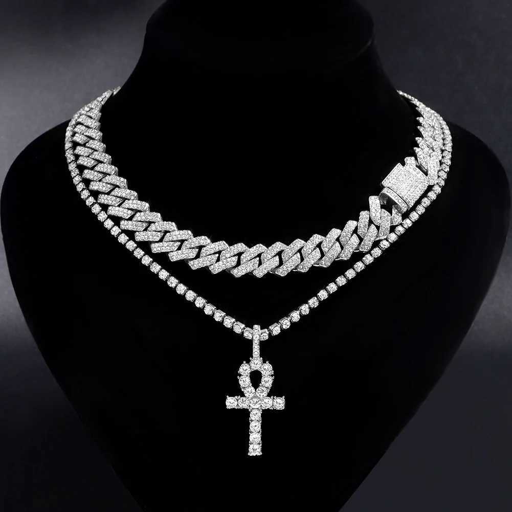 STARDS PUNK Crystal Cross Ankh Tennis Chain Ice Ice Cubaanse ketting ketting heren en dames rapzanger ketting hiphop sieraden 240424