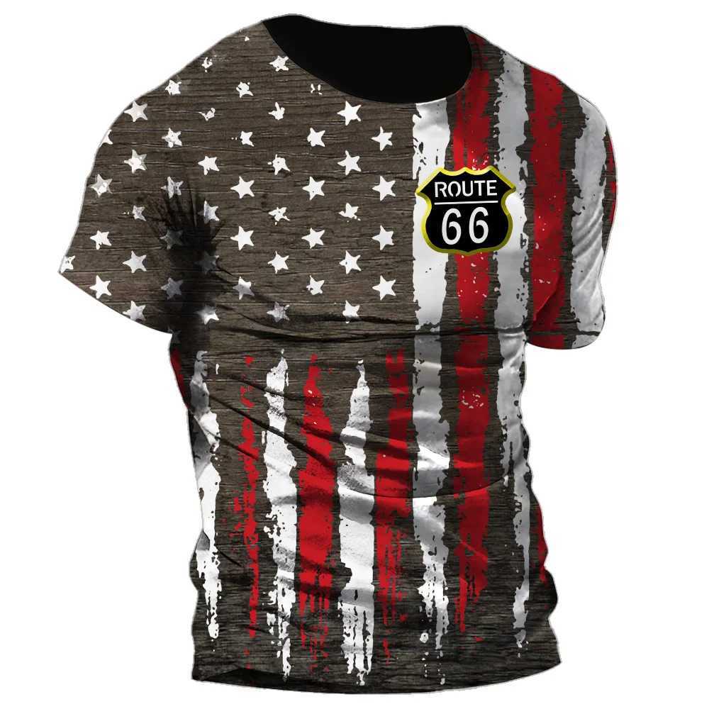 Męskie koszulki US Route 66 Drukuj Nowy męski retro koszulka europejska rozmiar hip-hopowy top t-shirt męskie mens z dużym t-shirtem codziennie odzież J240426