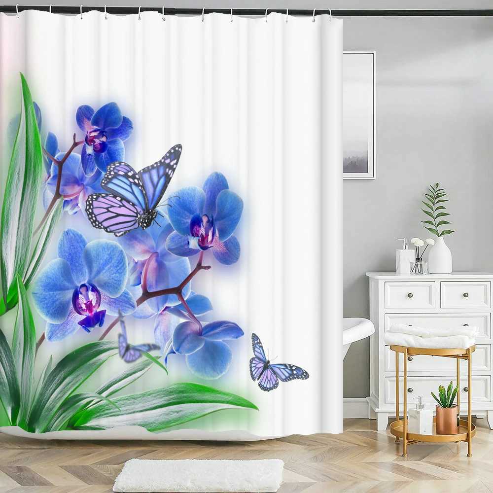 Shower Curtains Waterproof Shower Curtain with 12 Hooks Beautiful Colorful Natural Flower Printed Bathroom Curtain Polyester Home Decor Curtains