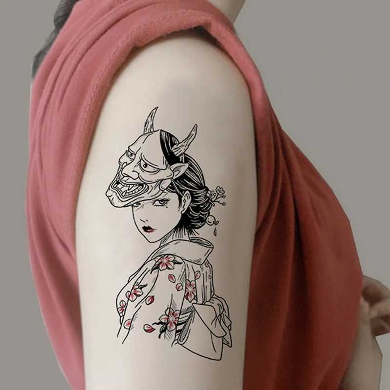 Tatueringsöverföring 1blad örtjuice tillfällig tatuering klistermärken kvinnor totem vattentät varar 7-15 dagar halva arm geisha konst falsk tatuering 240426