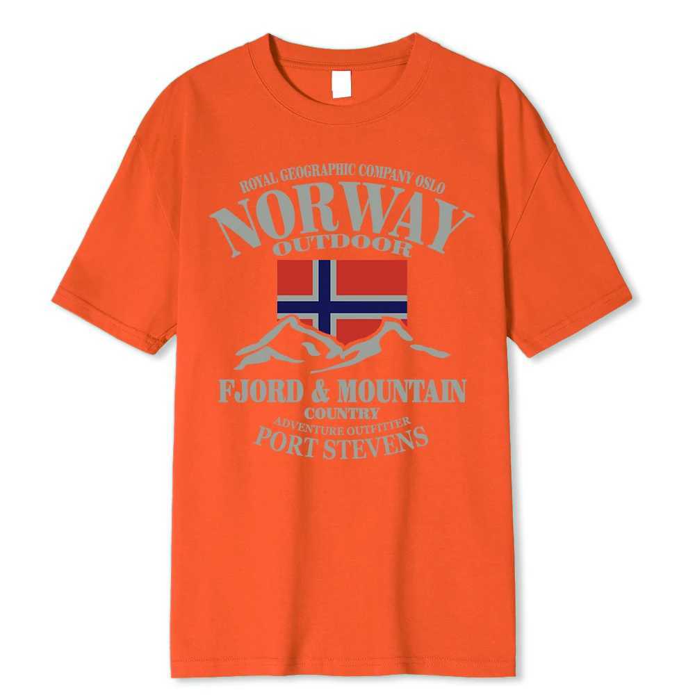 Herr t-shirts sommar norska flagga fjord berg t-shirt galna hiphop-mens t-shirt bomull crewneck plus size kort ärm rolig mens t-shirt j240426