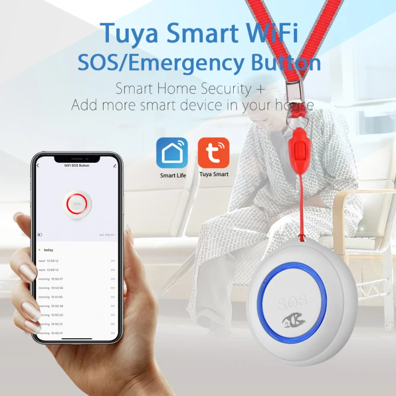 Moduler Tuya WiFi SOS -knapp Smart trådlös sensor Alarm äldre nödsituation Vattentät nödhjälp Alarm Knapp Äldre säkerhet