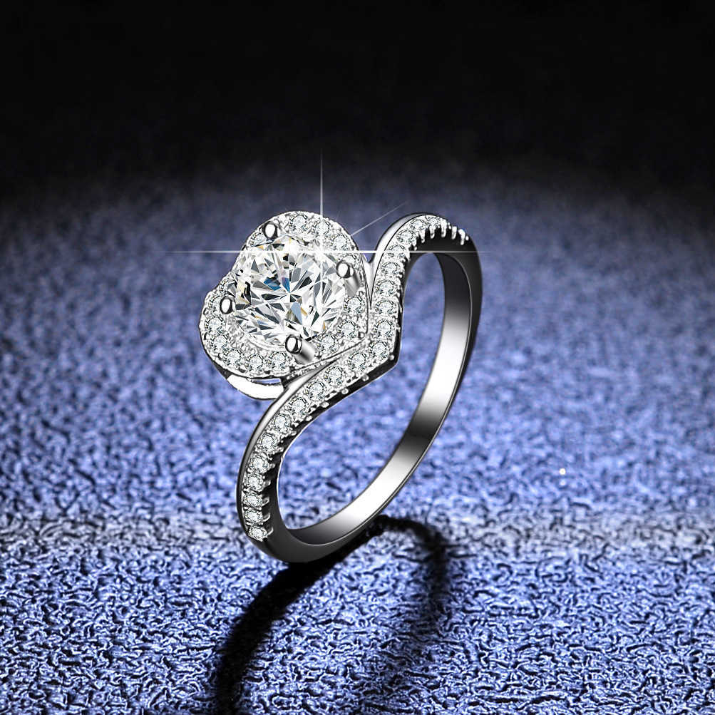 Diamantring mosang hartvormige holle 925 sterling sier ring dames een ring live uitzending