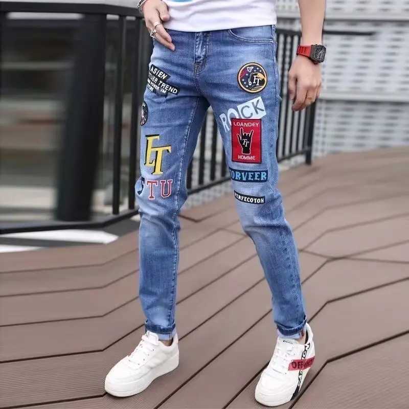 Jeans masculin jeans jeans mode Hip hop jeans mens punk style jeans d'été mens élastique slim fit de haute qualité jeansl2404