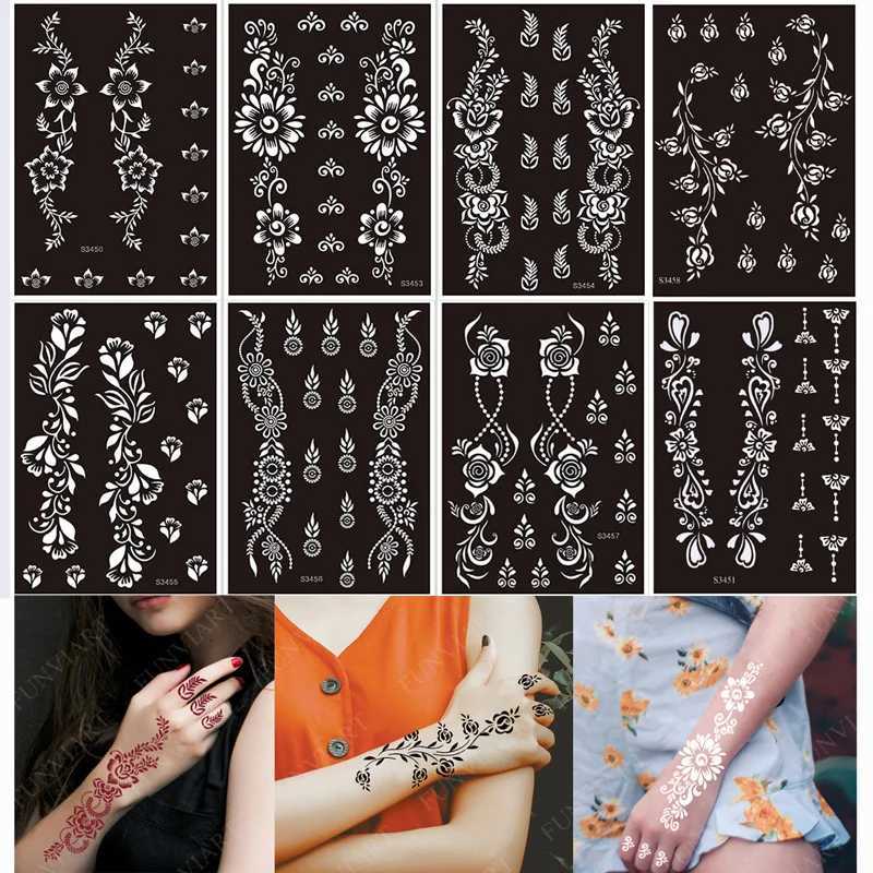 Transfert de tatouage Reutilisable Henné temporaire Pochoir de tatouage pour manches à bras à main Mehndi Pochies conceptions de peinture modèle de tatouage bricolage 240427