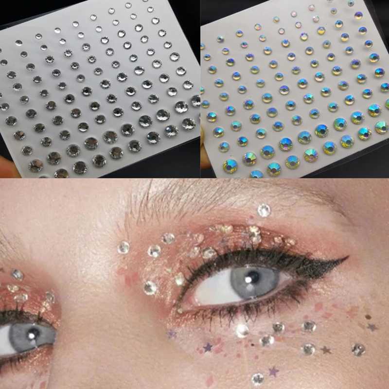 Tatueringsöverföring glitter ansikte smycken klistermärke ansikte juveler diamant makeup konst eyeliner tillfällig tatuering party bady makeup verktyg ögon strass 240427