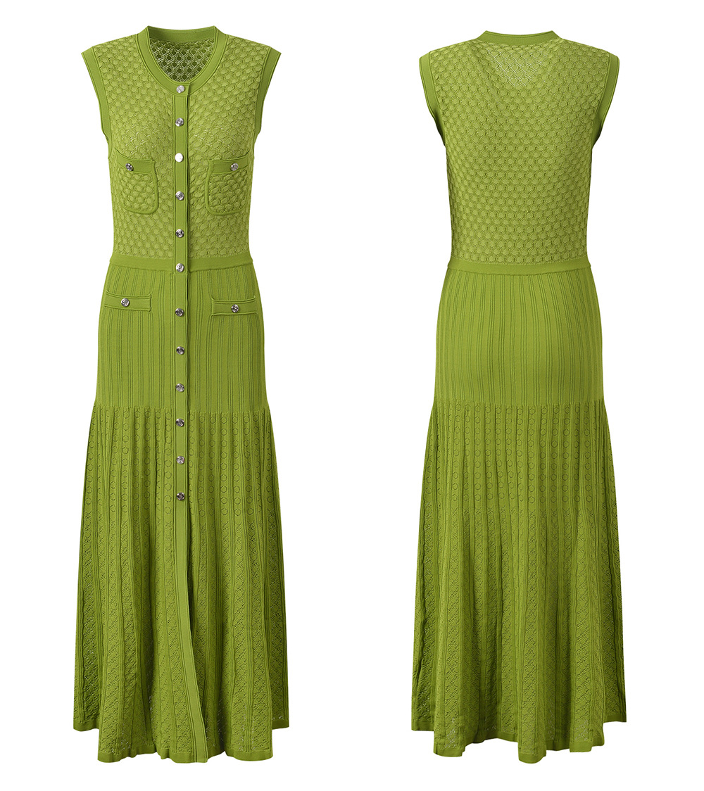 416 XXL 2024 Milan Runway Dress SPring Summer Sleeveless Green Sequins Crew Neck Womens Dress Fashion High quality YL