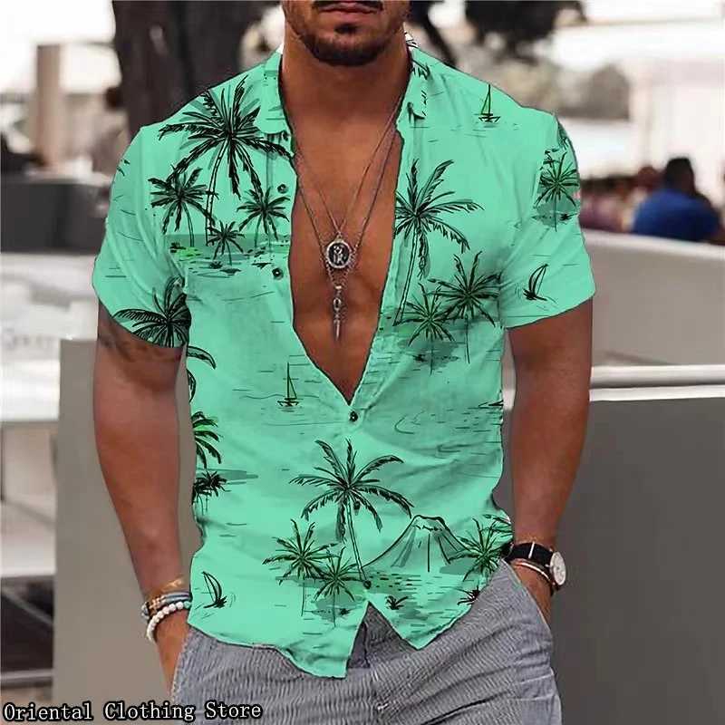 Camisas casuais masculinas Hawaiian Sleeved Mens Camisa Casual Casual Casual Camisa de Flora Impressa Férias ao ar livre feitas na China Design Clothing 240424