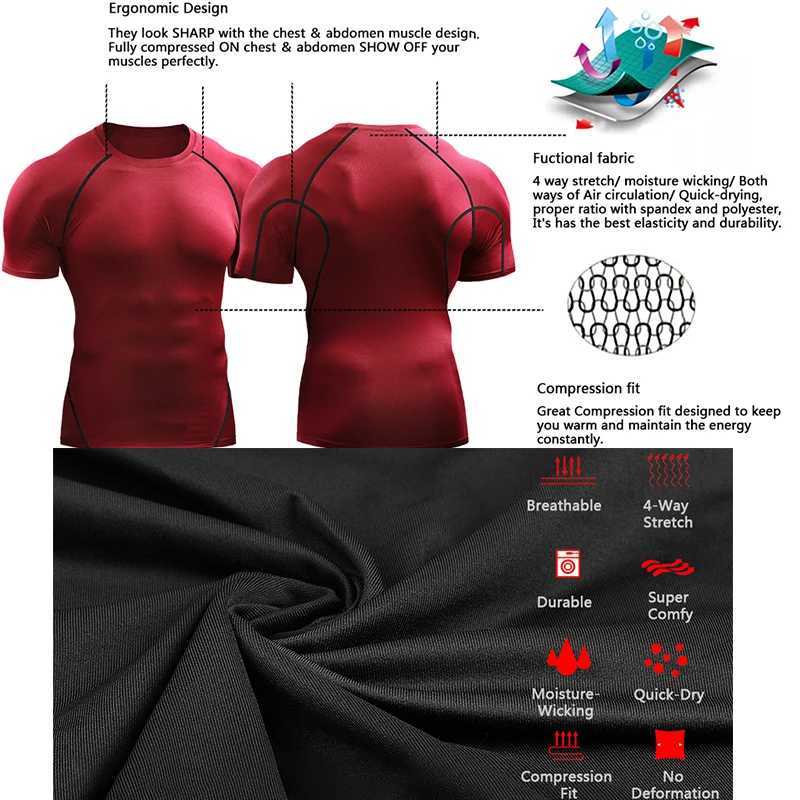 T-shirts masculins 2018 T-shirt de compression masculine Summer Sports Wear T-shirt élastique Sports de séchage rapide TE-shirt Sports Fitness Shirt Mens J240426