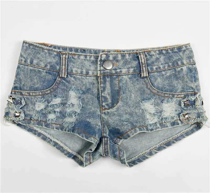 Damenshorts neue Frauen sexy sexy geschnittene Loch Paillierte niedrige Taille Jeans Shorts Mini Hot Pants Booty Shorts 12 Farben Y240425