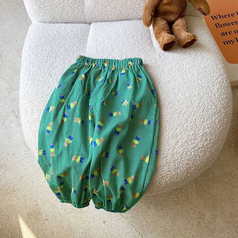 Trousers 2024 Summer Kids Pants Bear Print Girls Trousers Cotton ldren Harm Pants H240509