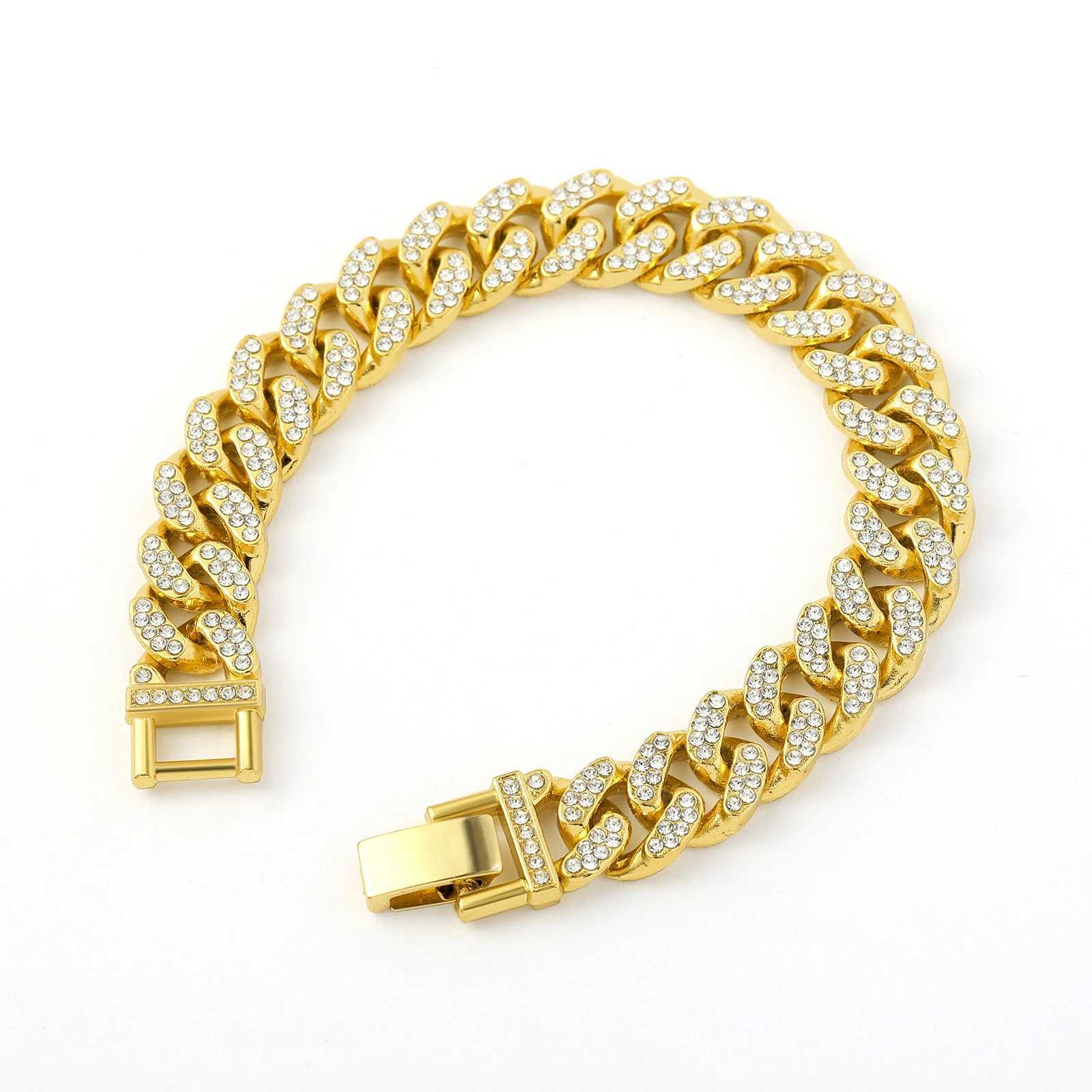 Strands Mens Miami Iced Hip Hop Cuban Chain Necklace Gold Silver 8/18/20/24 inch Chians 240424