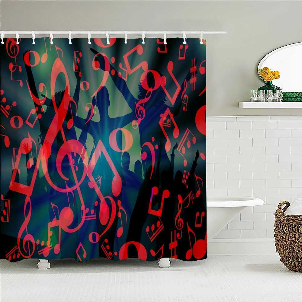 Rideaux de douche décoration musicale rideau de douche Clef illustration cowboy rideaux de guitare art déco tissu tissu de salle de bain décoration