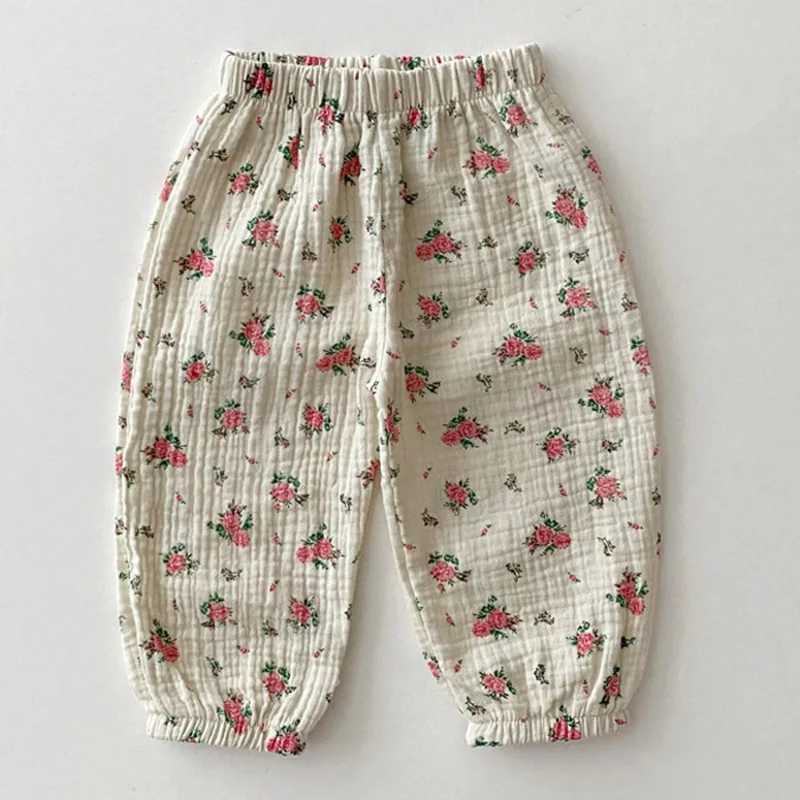 Trousers Summer Baby Clothes Linen Girls Pants Sweet Print Girls Trousers Boys Casual Pants H240426