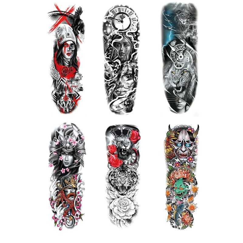 Tattoo Transfer Waterproof Temporary Fake Tattoos for Man Wolf Stickers Long-time 6 Months Animal Tiger Body Art Faux Tatouage Festival Black 240427