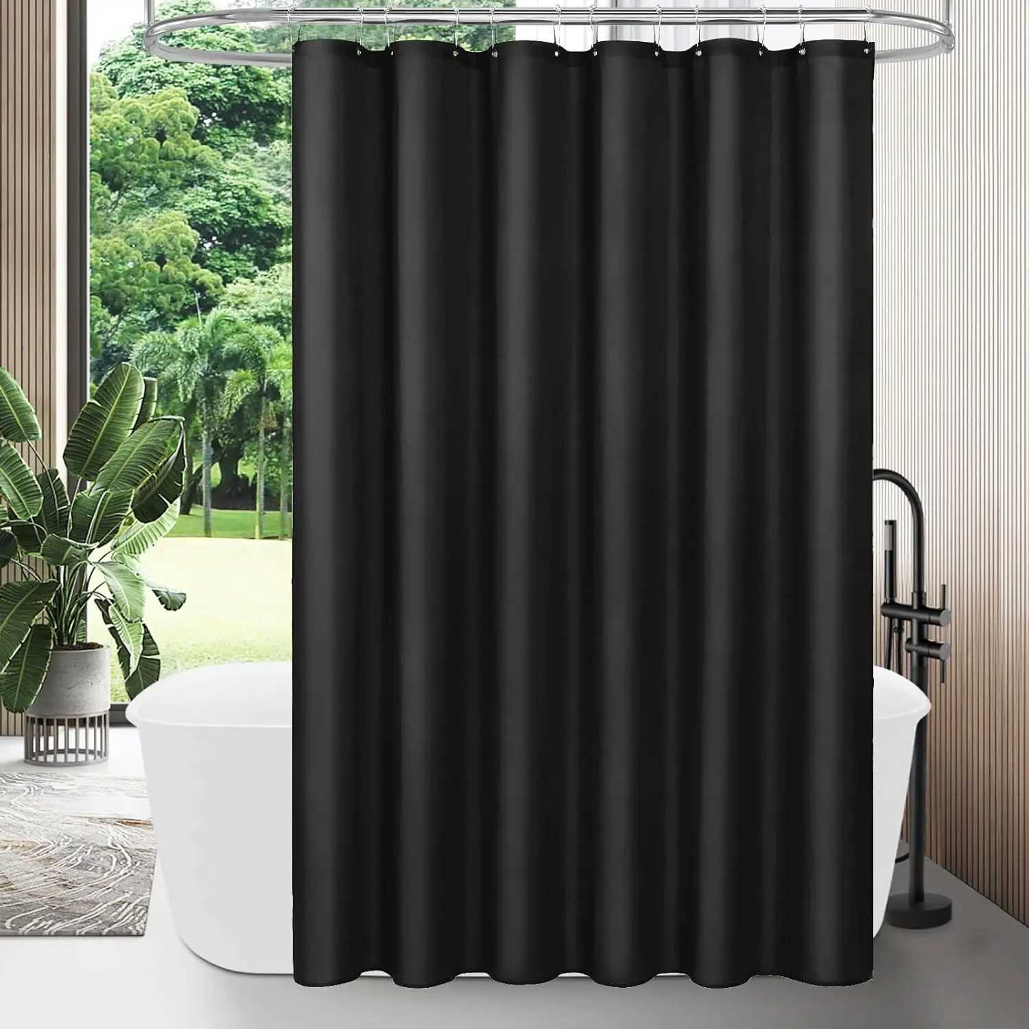 Cortinas de ducha tela negra Cortina de ducha Liner de baño moderno Cortina de ducha simple o revestimiento de lona y máquina lavable 12 plástico Hoo