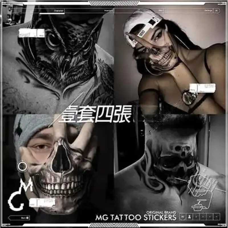 Tattoo Transfer Skeleton Tattoo Stickers para mulher rosto Hand Horrible Tattoos Skull Skull Punk Tattoo Fake Tattoo Sticker 240427