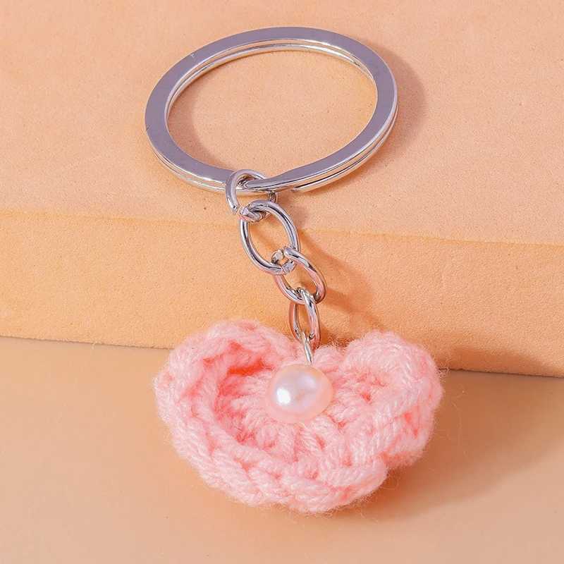 Keychains Lanyards Cute Handmade Knitted Love Heart Charms Keychains Souvenir Gifts for Women Men Car Key Handbag Pendants Keyrings DIY Accessories