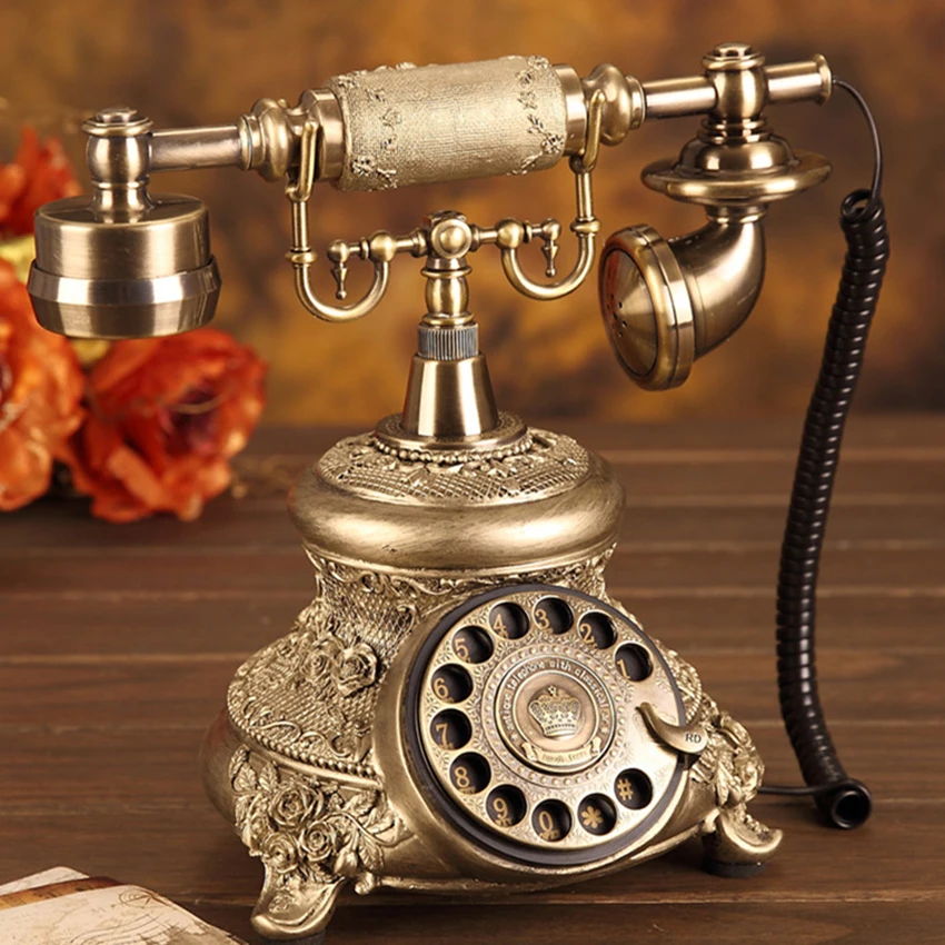 Accessoires Téléphone de cordon d'or antique Retro Rotary Rotary Dial Dupone Phone téléphonique téléphonique avec Redial Hands Free Home Office Decoration