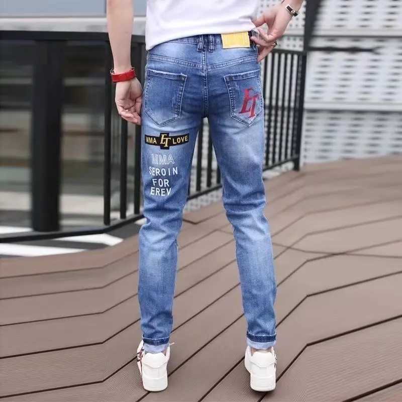 Jeans masculin jeans jeans mode Hip hop jeans mens punk style jeans d'été mens élastique slim fit de haute qualité jeansl2404
