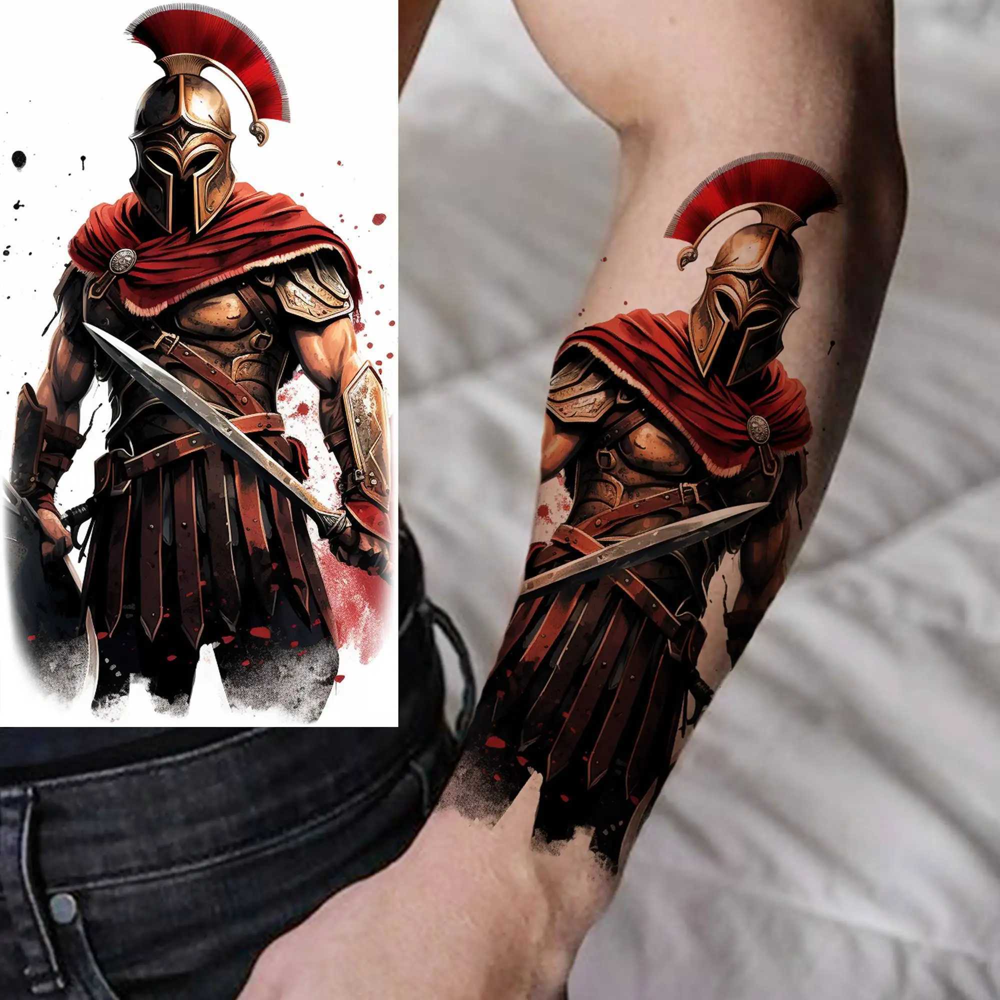 Tattoo Transfer 6 Sheets Tribal Spartan Warrior Temporary Tattoos For Men Adults Tattoo Paper Fake Ancient Roman Gladiator Tattoo Stickers 3D 240426