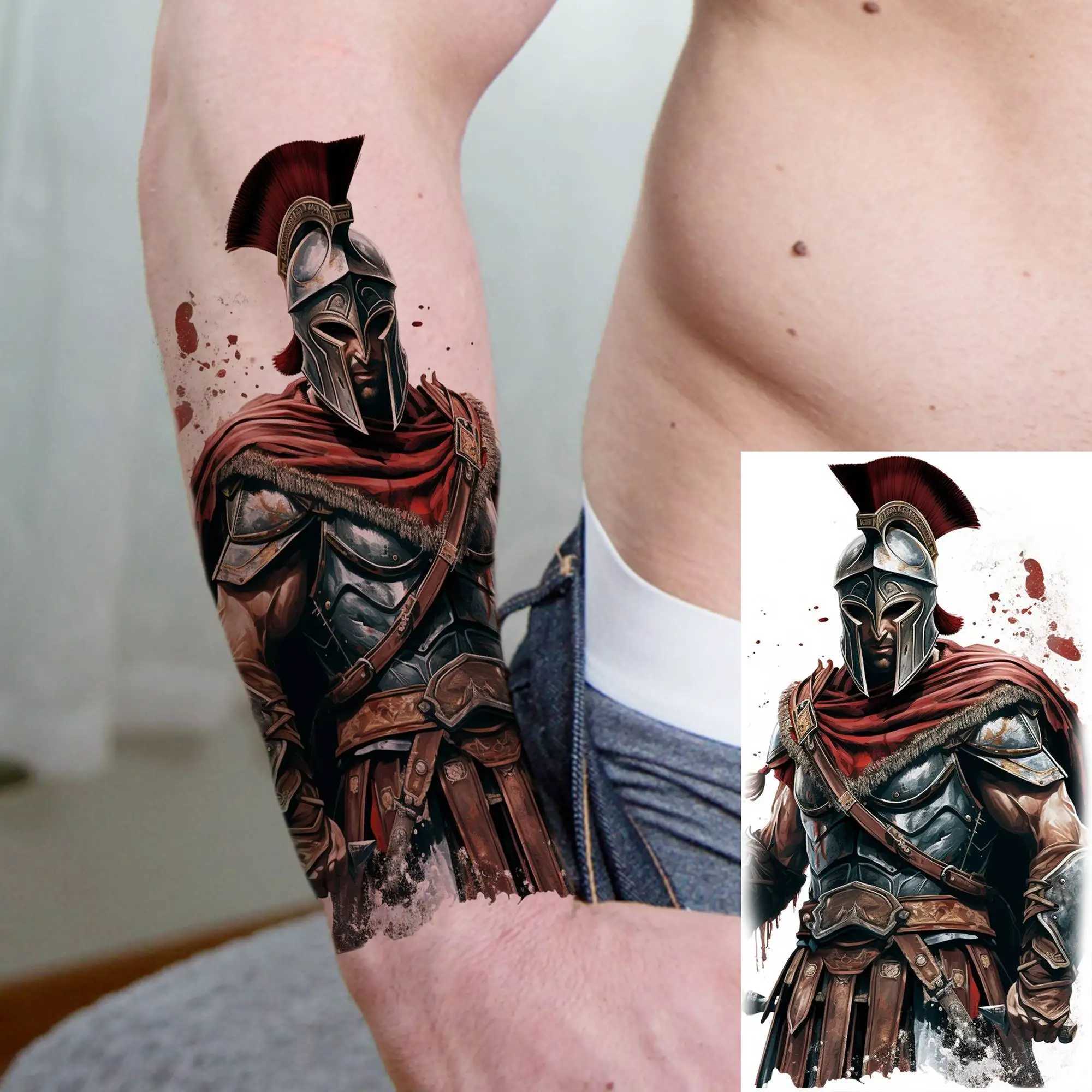 Tattoo Transfer 6 Blätter Stammes Spartaner Krieger temporäre Tattoos für Männer Erwachsene Tattoo Papier gefälschte alte römische Gladiator Tattoo Aufkleber 3d 240426