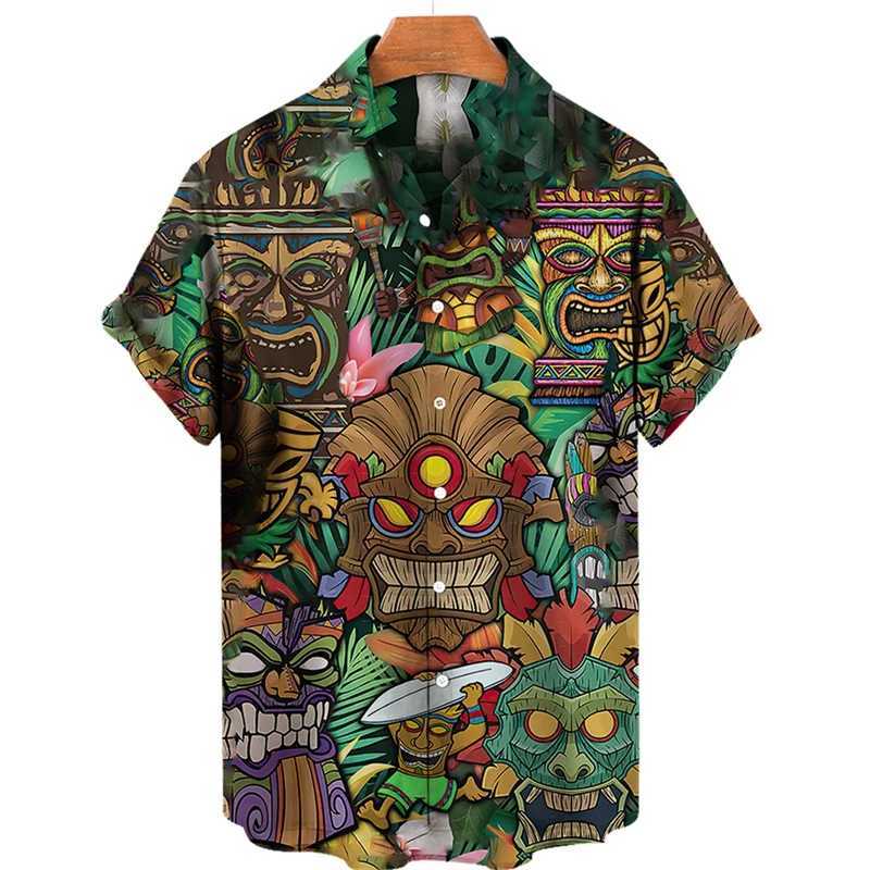 Chemises décontractées pour hommes tiki moai 3d Shirts hawaïens imprimés pour hommes vêtements vintage civilisation horreur crâne graphique Blouses décontractées Y2k Beach Shirts 240424