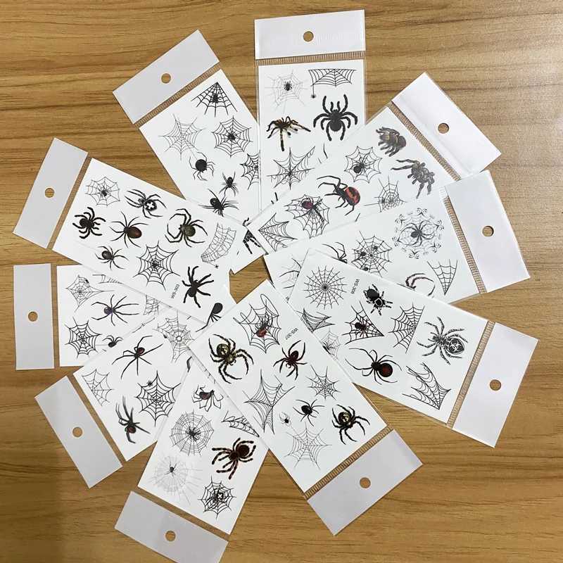 Tatuagem Transferência de 10 folhas de tatuadores de maquiagem de halloween Tatuagens temporárias descartáveis para o Halloween Party Spider Web Fake Tatoo para a face da mão 240426