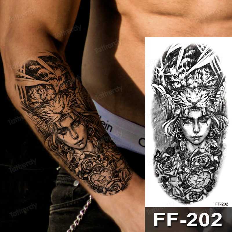 Tattoo Transfer Black Tattoo Tattoo Pegatinas Animales Bosque oscuro Robot Lion King Tattoos Falso de agua Transferencia Dragón Manga de lobo Men 240427