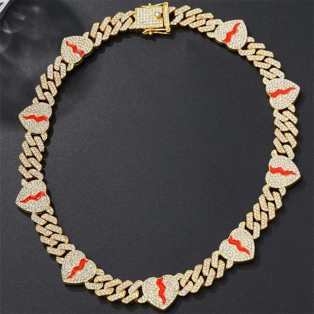 Brins hip hop 18 mm chaîne de liaison cubaine 2 rangées coeur brisé Collier de rap glacé pour hommes 240424