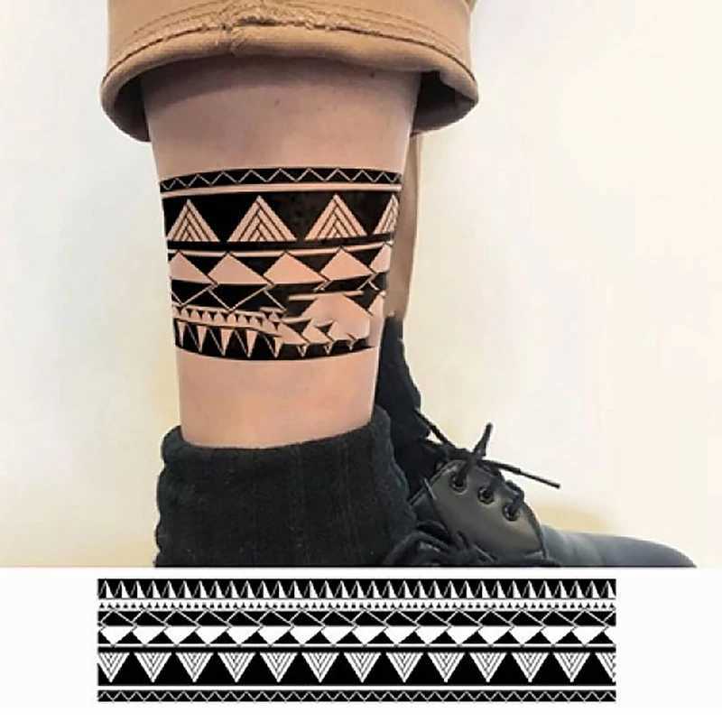 Tattoo Transfer Black and White Arm Ring Geometry Temporary Tattoo Men Women Half Arm Personality Thigh Waterproof Tattoo Stickers 240426