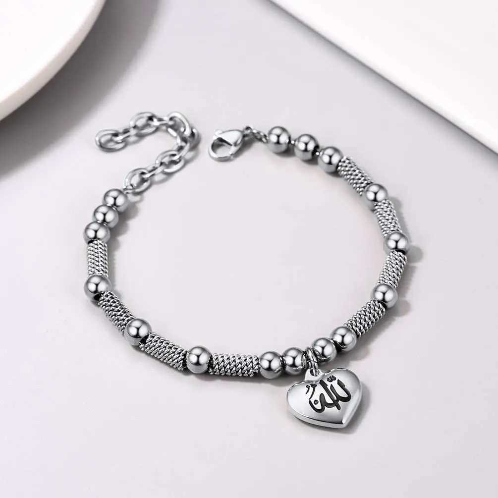 Beaded Chains Pro Allah Bracelet Muslim Islamic Jewelry Religious God Charm Stainless Steel Bead Suitable for Watch CP769