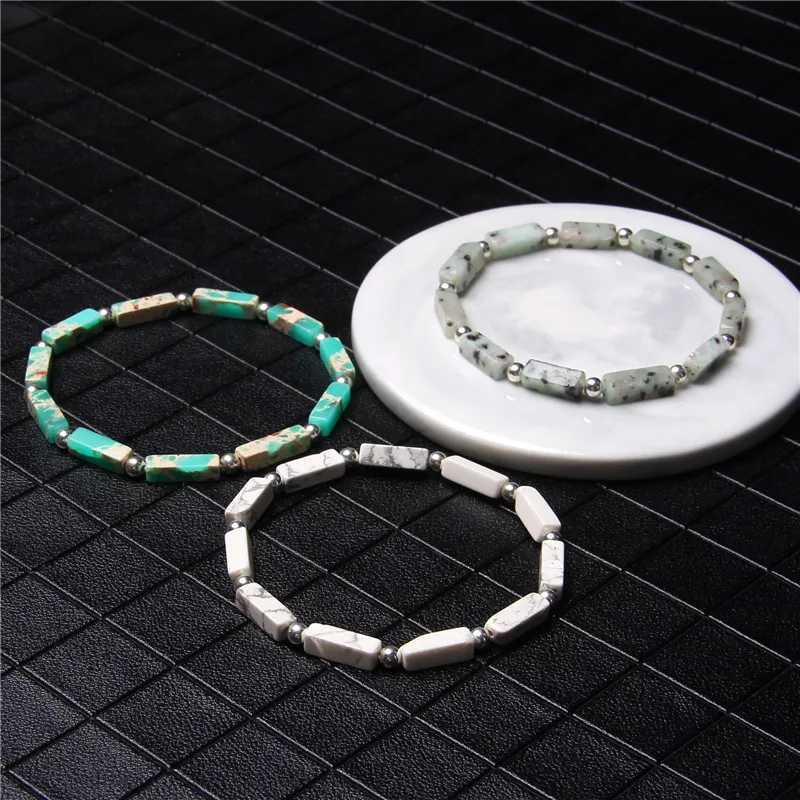 Bracelet de perle à tube carré à la mode perle Bracelet Natural Azure Silver Round Ball Charm Bijoux pour les femmes
