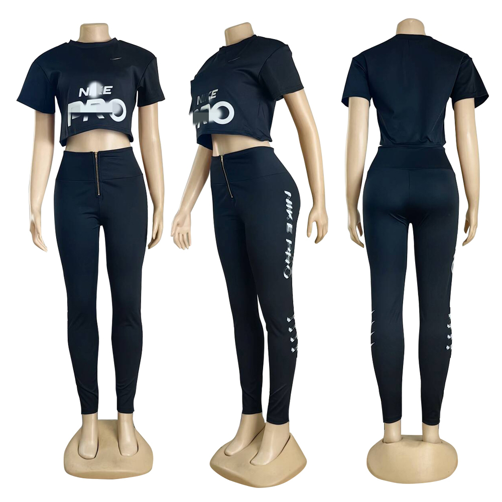 Kvinnor två bitar byxor sommarkläder svart sportkläder casual beskurna toppar och leggings jogging set gratis fartyg