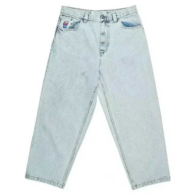 Herr jeans polära stora pojkar jeans y2k hip hop cartoon brodered retro blå ficka jeans mens gotiska höga midja bred ben byxorl2404