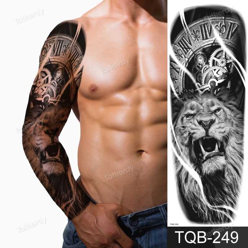 Tattoo overdracht verbazingwekkende tijdelijke tatoeages mannen grote volledige arm mouw tattoo god wolf maan draak king tijger bos tattoo ontwerpen groot lichaam 240427